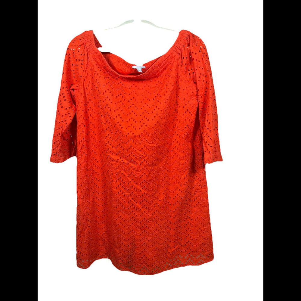 Halogen Orange Chevron Eyelets Size M Off‎ The Shoulder Long Sleeve Shift Dress